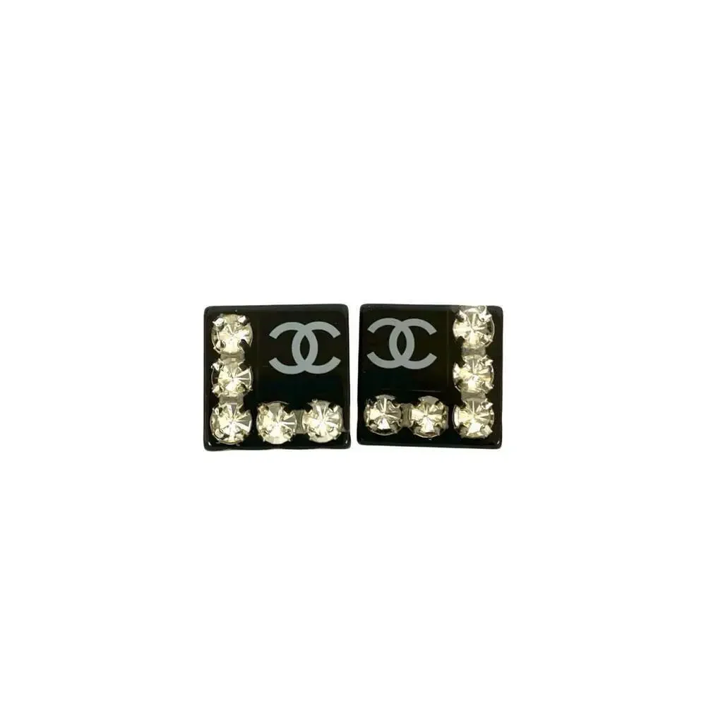 CHANEL Black Logo Earrings
